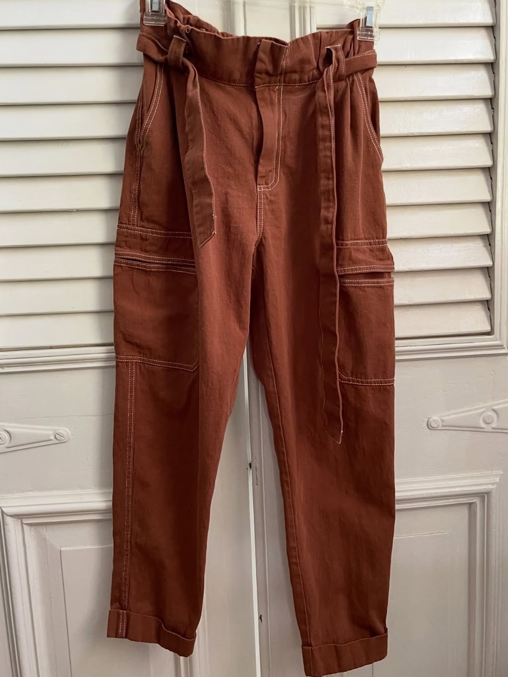 Kendall & Kylie Rust Brown Cargo Paperbag Jeans